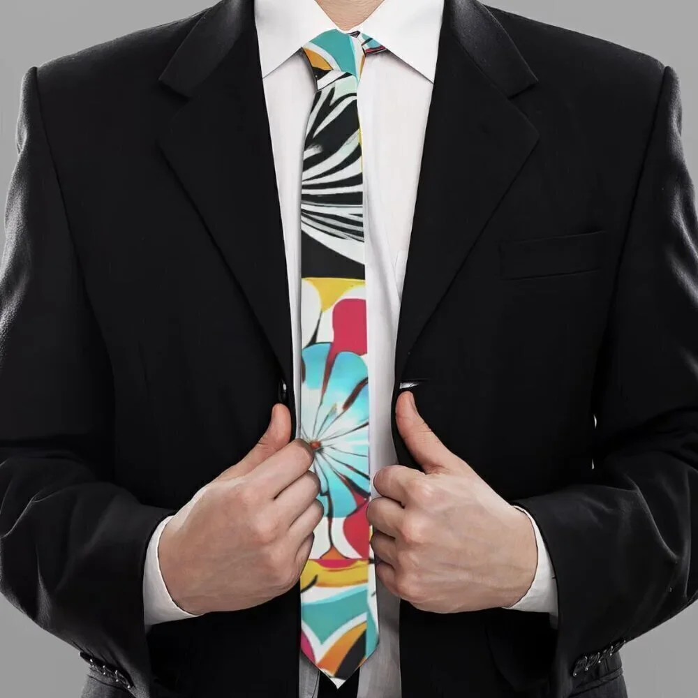 Floral Patchwork Tie Retro Designer Menswear Tie Necktie Mid Century Painting